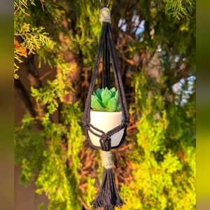 Macrame Car Charm Plant Hanger With Artificial Succulent